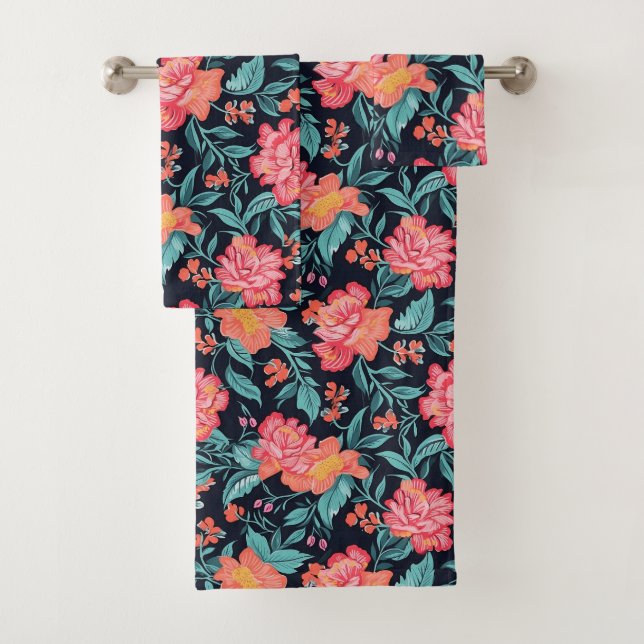 Conjunto De Toalhas Flores rosa e coral (Insitu)