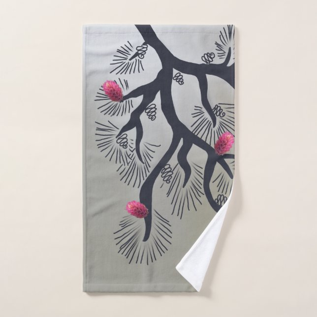 Conjunto De Toalhas Flores rosa e pinheiro estilizado (Toalha de mão)