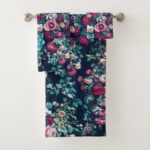 Conjunto De Toalhas Flores Rosa Magenta Verde Azul Teal Peônia & Rosa