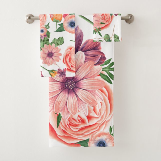 Conjunto De Toalhas Flores Rosa Pálidas (Insitu)