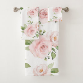 Conjunto De Toalhas Flores Rosa, Rosas Rosa, Flores De Aquarelas