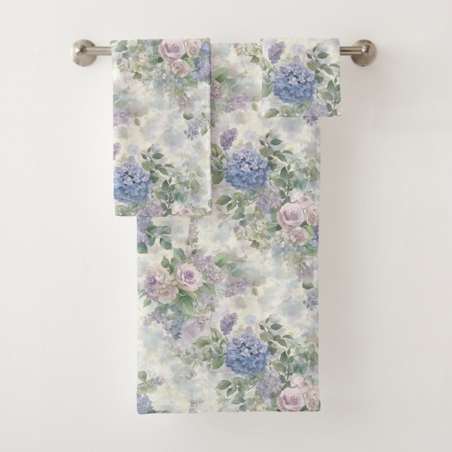 Conjunto De Toalhas Flores Rosa Roxo Românticas (Insitu)