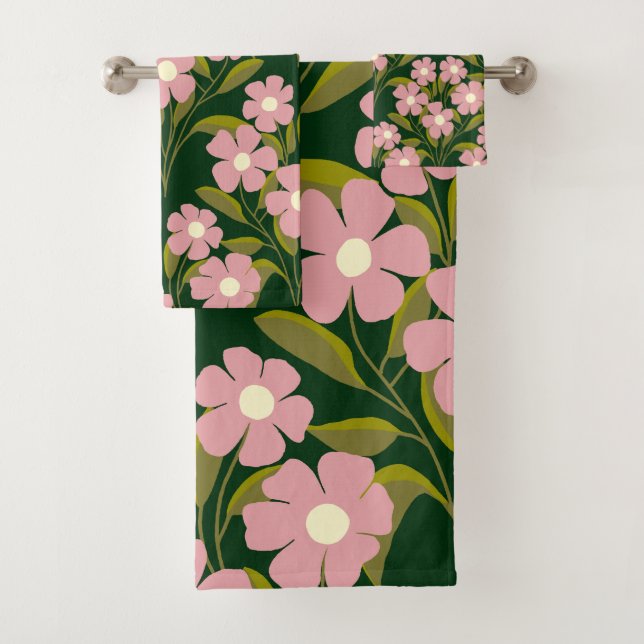 Conjunto De Toalhas Flores Rosa Sage Verde Folha (Insitu)