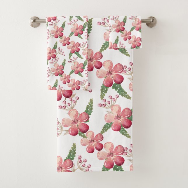 Conjunto De Toalhas Flores Rosa Vermelhas e Frutas Vermelhas Folhas Ve (Insitu)