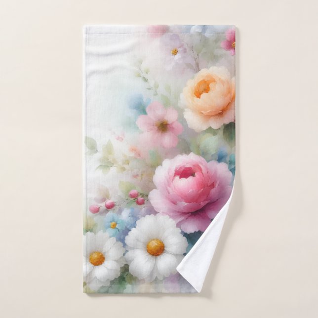Conjunto De Toalhas Flores Rosa Vermelho Azul Branco Amarelo Verde Flo (Toalha de mão)