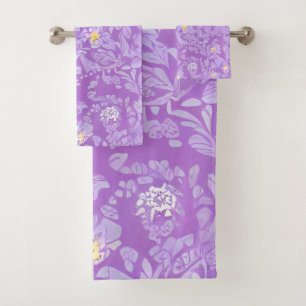 Conjunto De Toalhas Flores Roxas e Amarelas Muito Delicadas
