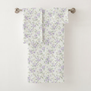 Conjunto De Toalhas Flores Roxas Estrelas Douradas Luas