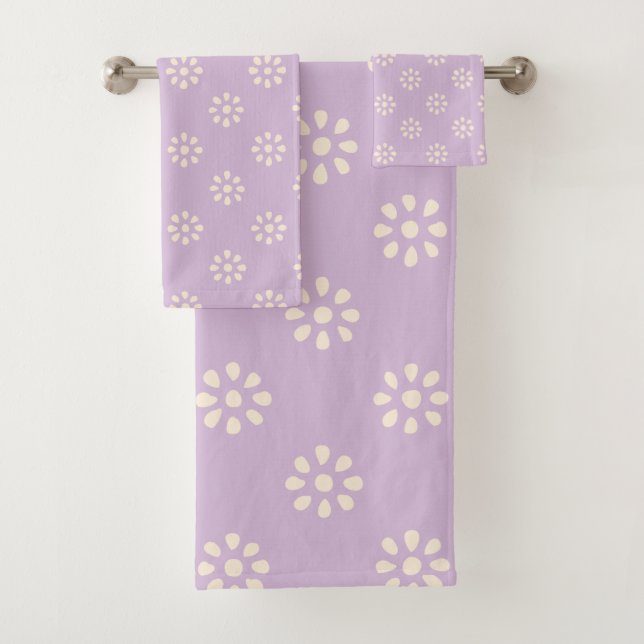 Conjunto De Toalhas Flores Roxas Lilás Padrão Estético Boho (Insitu)