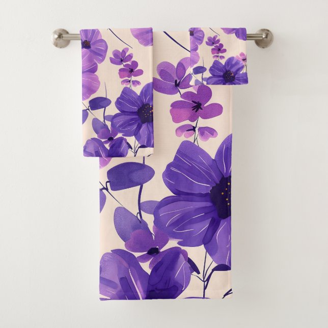Conjunto De Toalhas Flores roxas pintadas à mão (Insitu)