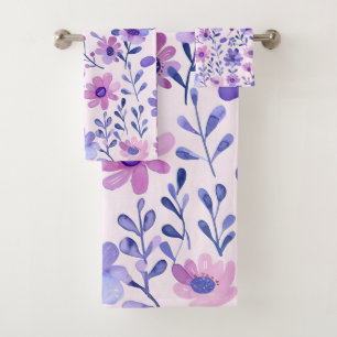 Conjunto De Toalhas Flores roxas pintadas à mão