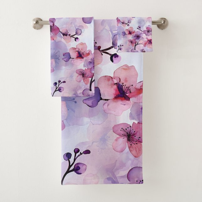 Conjunto De Toalhas Flores roxas pintadas à mão flor da cereja (Insitu)