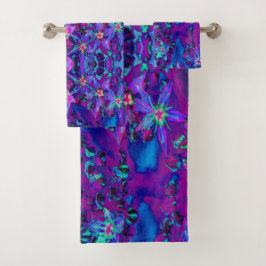 Conjunto De Toalhas Flores-Sedum Sucultas em Teal, Magenta e Azul