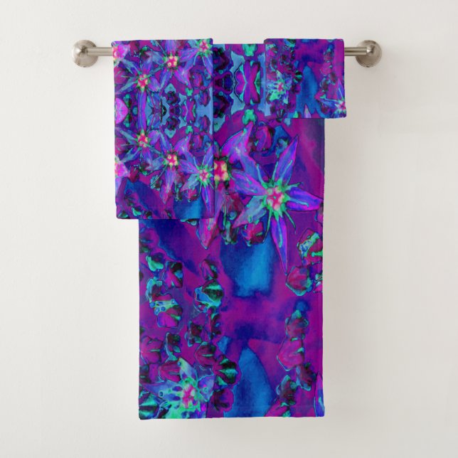 Conjunto De Toalhas Flores-Sedum Sucultas em Teal, Magenta e Azul (Insitu)