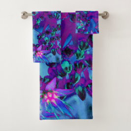 Conjunto De Toalhas Flores-Sedum Sucultas em Teal, Magenta e Azul
