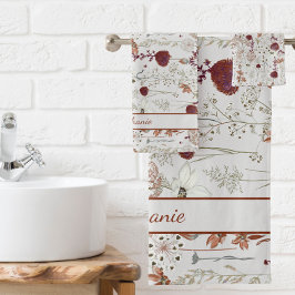 Conjunto De Toalhas Flores Selvagens Modernas | Elegante Boho Floral