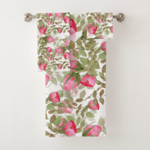 Conjunto De Toalhas Flores sem cor de água rosadas rosas florais roma