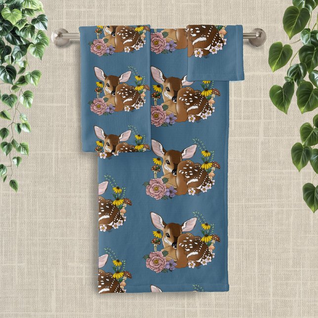 Conjunto De Toalhas Flores Silvestres Fofas Corça Azul Bebê Deer Flore (Criador carregado)