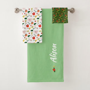 Conjunto De Toalhas Flores silvestres verde branco vermelho