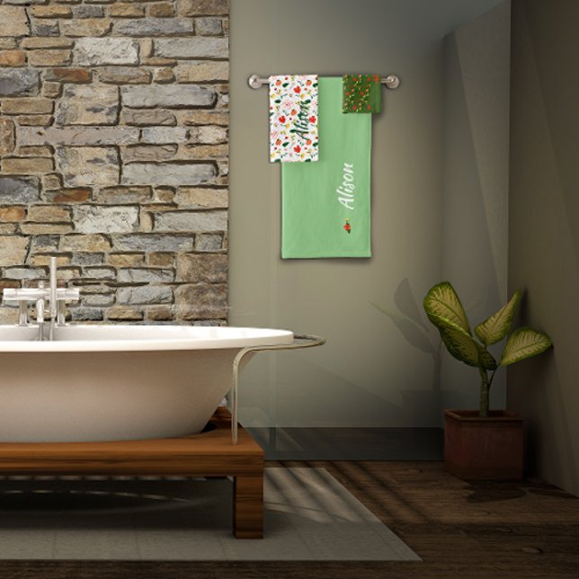 Conjunto De Toalhas Flores silvestres verde branco vermelho nome (Criador carregado)