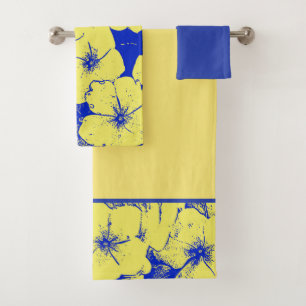 Conjunto De Toalhas Flores tropicais azuis amarelas