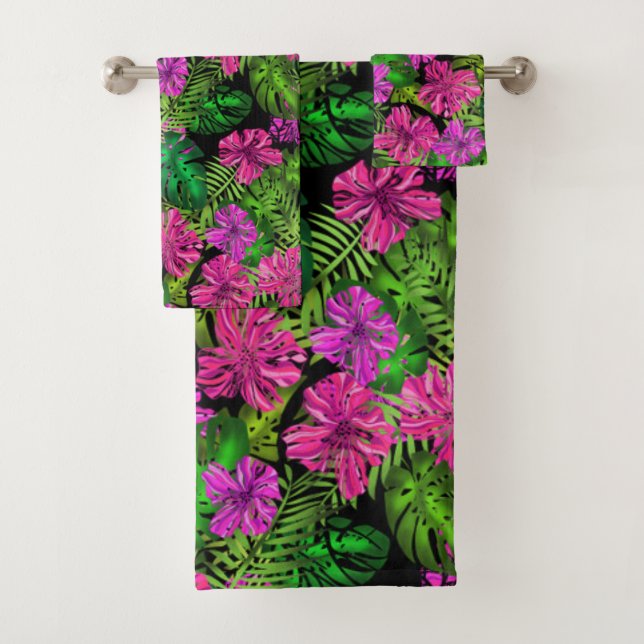 Conjunto De Toalhas Flores tropicais e plantas a preto (Insitu)