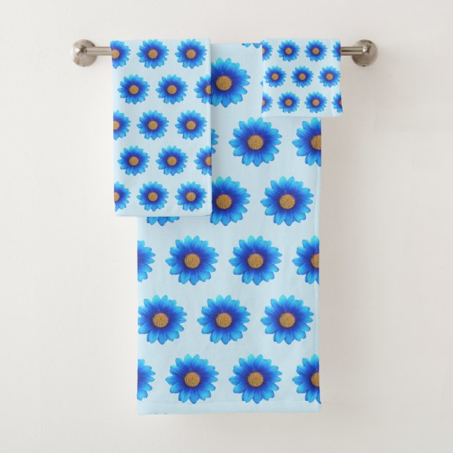 Conjunto De Toalhas Flores Turquesa Elegantes em Azul Claro (Insitu)