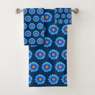 Conjunto De Toalhas Flores Turquesa Elegantes em Azul da Prússia