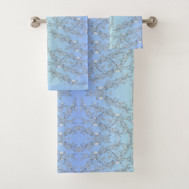 CONJUNTO DE TOALHAS FLORES VERDE E AZUL (Insitu)