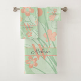 Conjunto De Toalhas Flores verdes cor-de-rosa Primavera Monograma Flor
