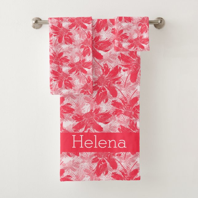 Conjunto De Toalhas Flores vermelhas em branco. (Insitu)