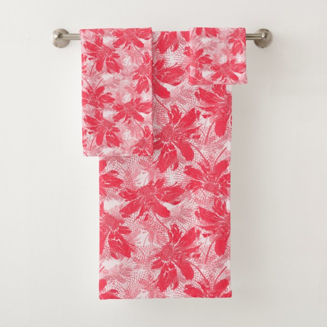 Conjunto De Toalhas Flores vermelhas em branco. (Insitu)