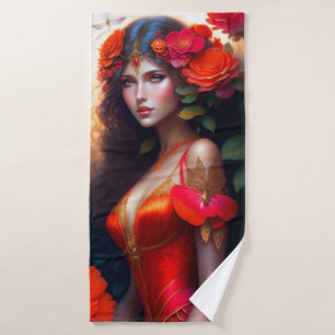Conjunto De Toalhas Flores Vermelhas Fadas Vermelhas Fantasy