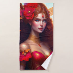 Conjunto De Toalhas Flores Vermelhas Fadas Vermelhas Fantasy
