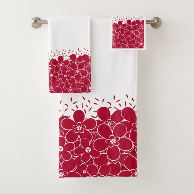 Conjunto De Toalhas Flores vermelhas margaridas sobre fundo branco (Insitu)