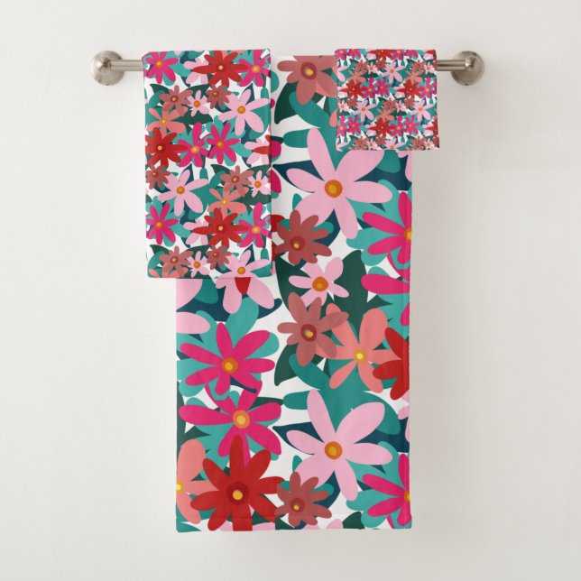 CONJUNTO DE TOALHAS FLORES VERMELHOS (Insitu)