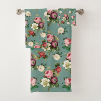 Conjunto De Toalhas Flores Vintage no Azul Pedra, Impressão Floral Ret