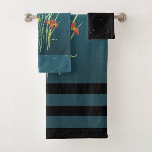 Conjunto De Toalhas Flores Vintage sobre o Teal Verde Iris Floral Escu