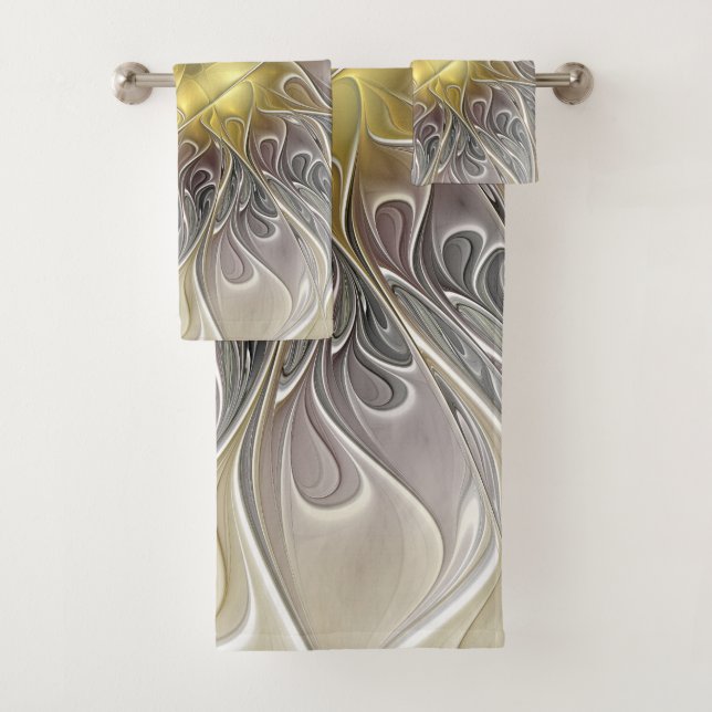 Conjunto De Toalhas Florescer Com Flor Fractal Abstrata Moderna Dourad (Insitu)