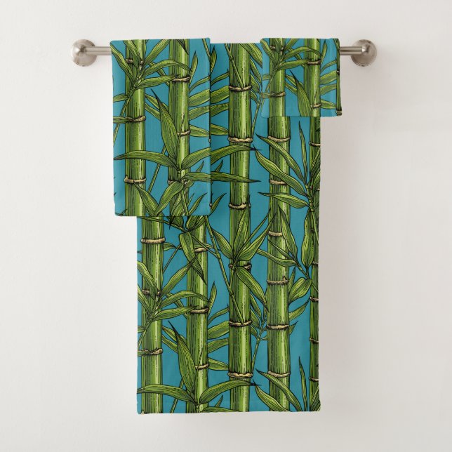 Conjunto De Toalhas Floresta de bambu em azul (Insitu)
