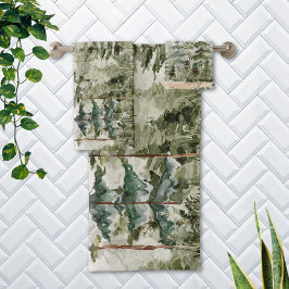 Conjunto De Toalhas Floresta de Pinheiro Verde Monograma em Aquarela n