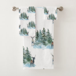 Conjunto De Toalhas Floresta Maravilha Inverna Antlers Pine Trees