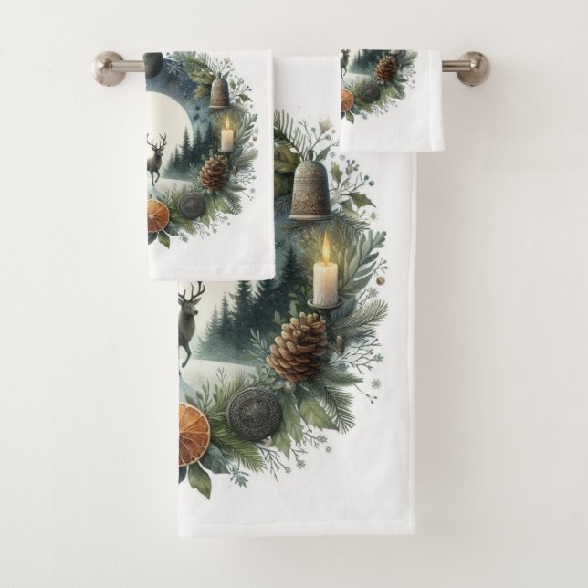 Conjunto De Toalhas Floresta Natureza Vida Selvagem Veado Lua  (Insitu)