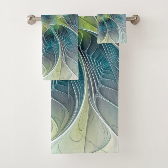 Conjunto De Toalhas Flourando Fantasia Moderna Azul Flor Fractal Verde (Insitu)