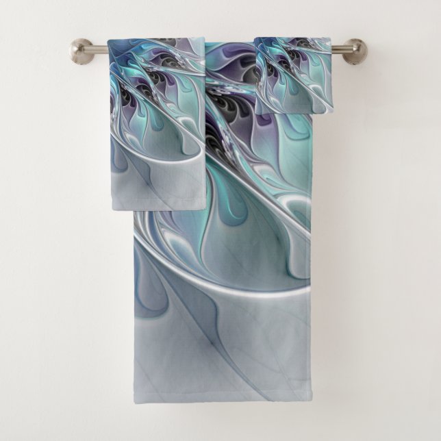 Conjunto De Toalhas Flourar Abstrato Moderno Flor Fractal Com Azul (Insitu)