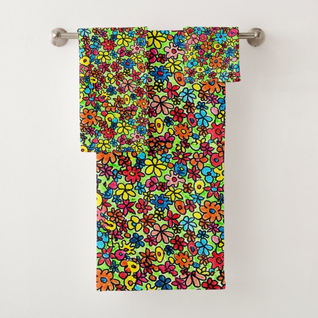 Conjunto De Toalhas Flower doodles (Insitu)