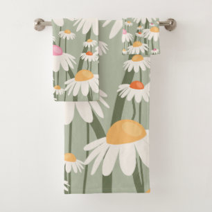 Conjunto De Toalhas Flower Market Tokyo Retro Daisies Sage Green