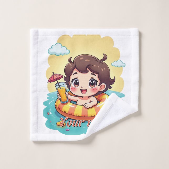 Conjunto De Toalhas Flutuador de Nome Personalizado Design de Verão (Pano de lavar)