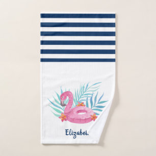 Conjunto De Toalhas Flutuador de Piscina Flamingo Azul Marinho Listrad