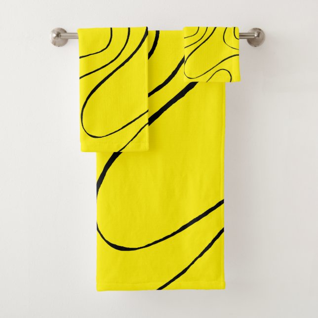 Conjunto De Toalhas Fluxo e Refluxo 2 em Preto e Amarelo (Insitu)