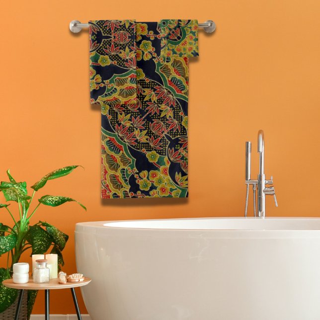 Conjunto De Toalhas Folha de Bambu Tradicional Japonesa Flor de Plum (Traditional Bamboo Leaf Japanese Plum Flower Bath Towel Set)